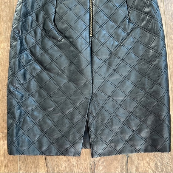 Banana Republic Faux Leather Quilted Black Leather Pencil Skirt - Picture 5 of 12
